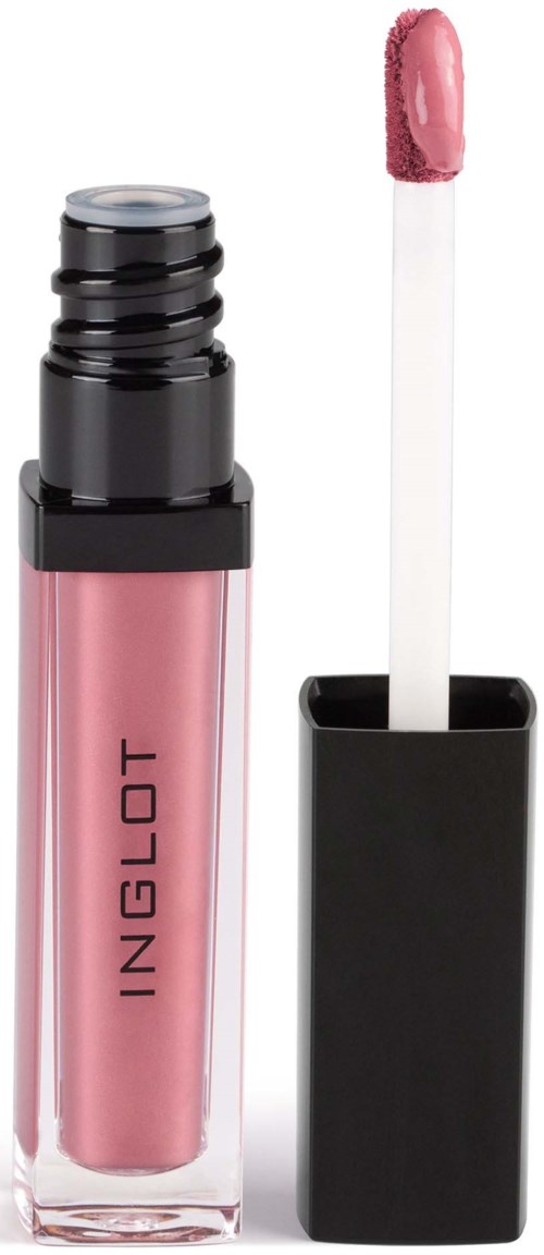 A pink lip gloss with a black square cap and applicator on a white background.