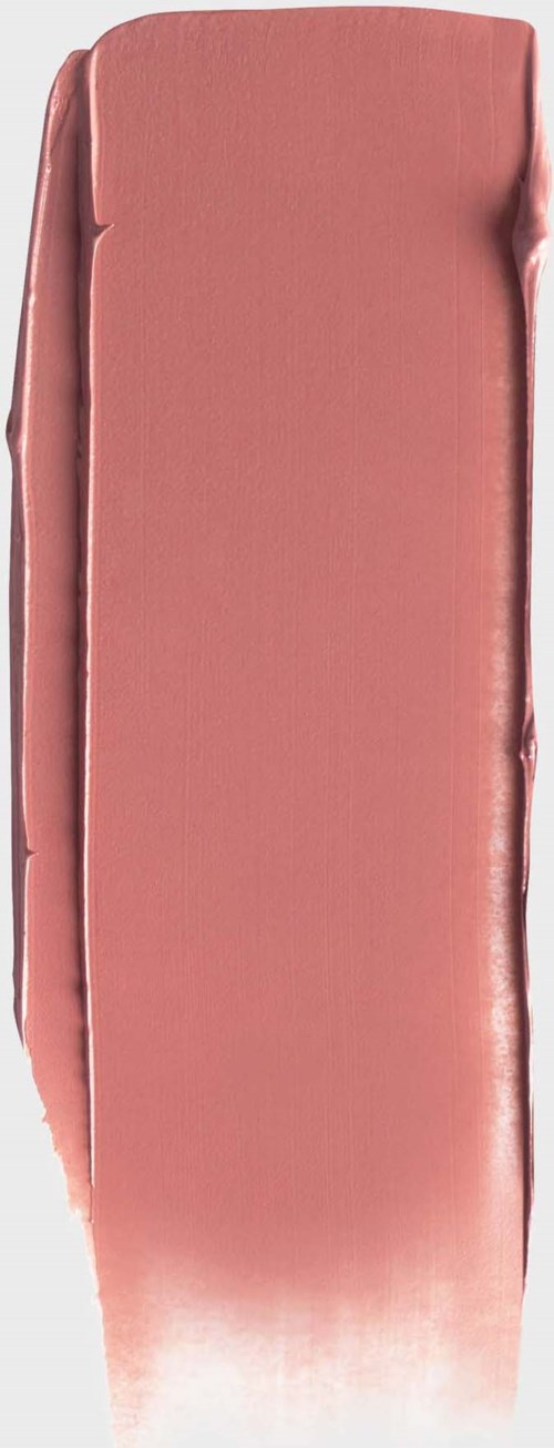 Een verticale strook lichtroze lippenstift met een glad, licht glanzend oppervlak.