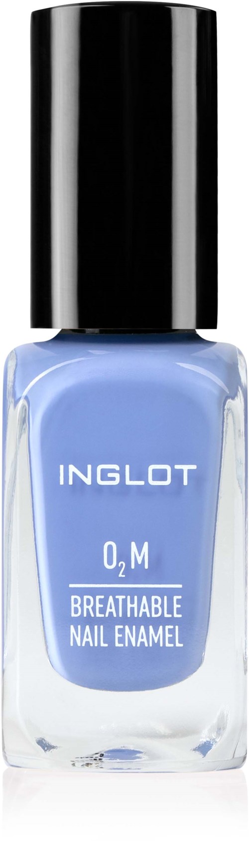 En flaska blå nagellack som heter INGLOT O.M. Breathable Nail Enamel.