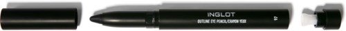 A black marker with a cap on each end, lying horizontally. The marker has white text on it.