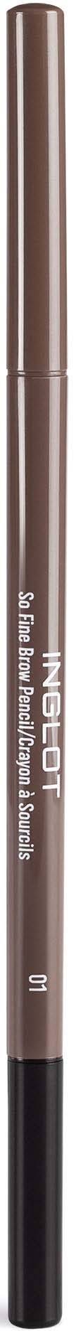 A brown pencil with a black tip and white text on its side.