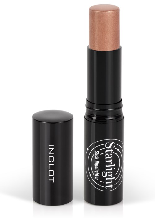 A stick highlighter with a beige tip and black body, with text on the cap indicating the brand and product.