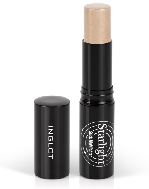 Kredka rozświetlająca o beżowym kolorze, czarnej bazie i białym tekście "Starlight" oraz "Stick Highlighter."