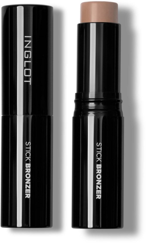 En svart läppstiftsrörmärkt 'Inglot Stick Bronzer' med locket borttaget, som visar bronzersticken inuti.