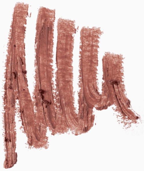 Brushstrokes in brown paint forming abstract lines or letters on a white background.