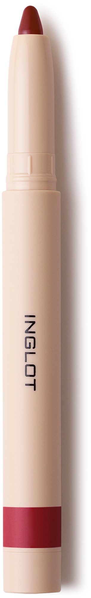 A beige highlighter with a red tip and the word INGLOT on it, standing vertically.