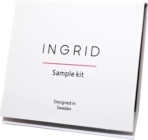 Boks mærket 'Ingrid Sample kit' med 'Designed in Sweden' under.