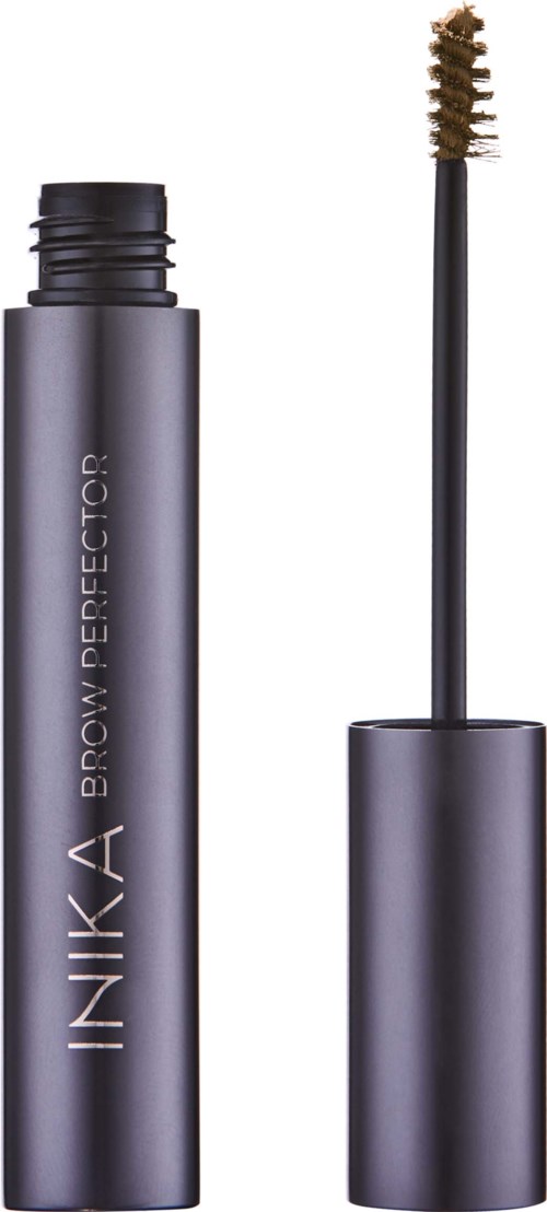 Ein Mascara-Röhre mit einer Bürste, die einen braunen Mascara-Bürste zeigt.