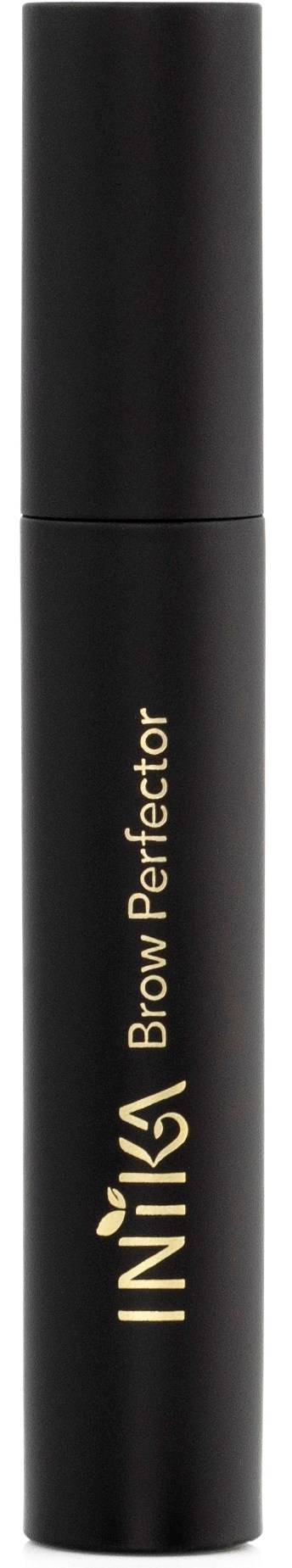 Musta pyöreä pullo, jossa kullansävyinen teksti. Siinä lukee "Inika Brow Perfection".