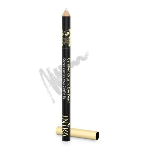 En svart ögonpenna med beige kork, märkt "Central Organ Eye Pencil" och "INVI".