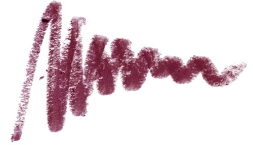 Ord skrivna med ett lila, texturerat, kritliknande stil. Texten är något krokig och verkar stava ett namn.
