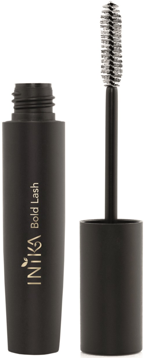 En svart mascara-typ med en borste som sticker ut. Märkningsnamnet 'INK' och orden 'Bold Lash' står på den.