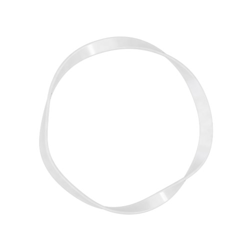 Ett vitt elastiskt band eller ring på en vit bakgrund, bildar en oregelbunden cirkel.