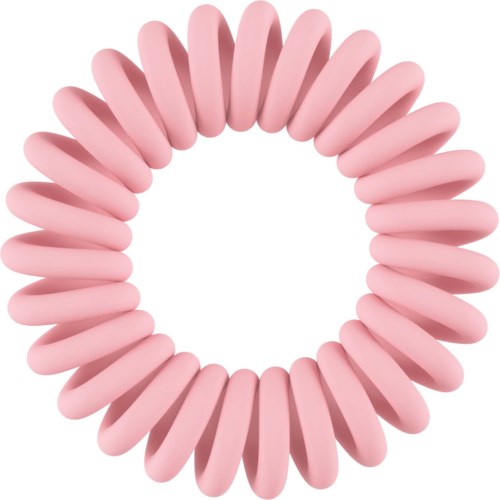 A pink elastic hair tie with large, smooth loops arranged in a circle.
