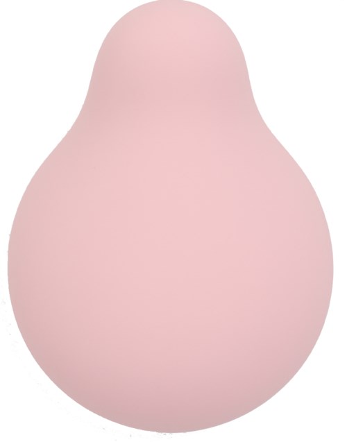 Et rosa, glatt, bønneformet objekt med rund topp og bredere bunn.