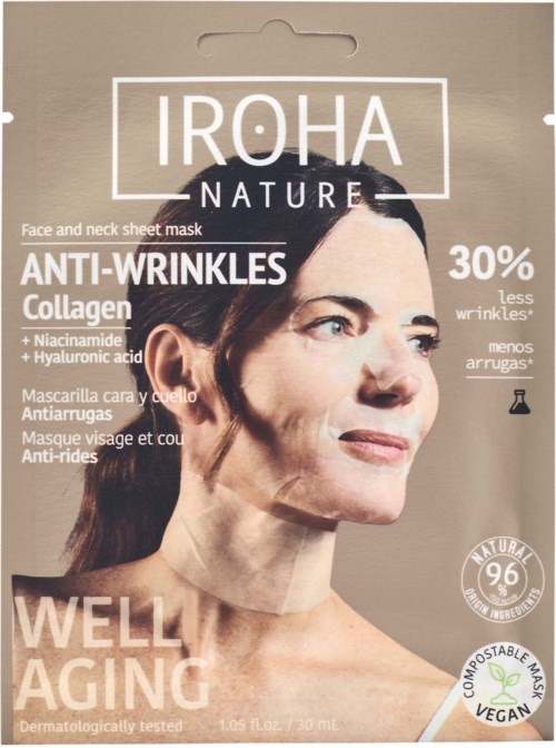 IROHA NATURE Anti-Wrinkles Collagen Face & Neck Sheet Mask