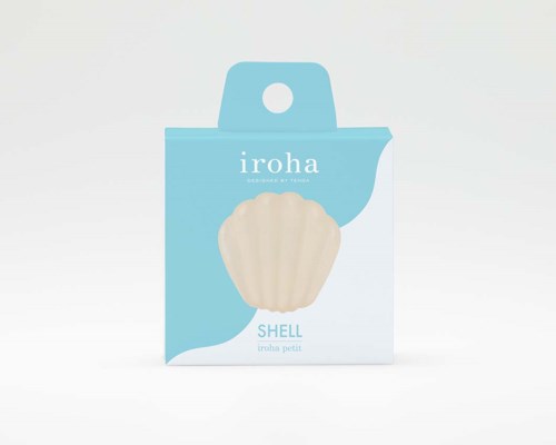 Lyseblå emballasje med en skjellillustrasjon og merkenavnet 'iroha', merket 'SHELL.'