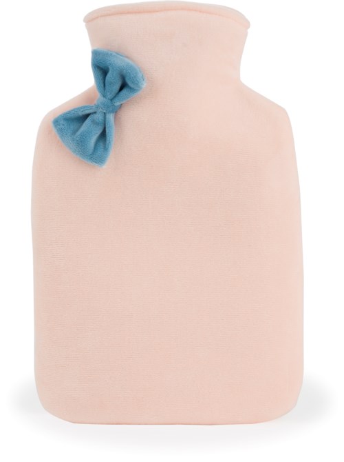 Beige-värtynnyri, jossa on sininen paperinaru vasemmassa yläkulmassa.