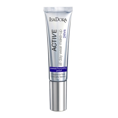 Silvertub med IsaDora ACTIVE daglig make-up för 24 timmar, svett- och fuktighetsskydd, parfymfritt.