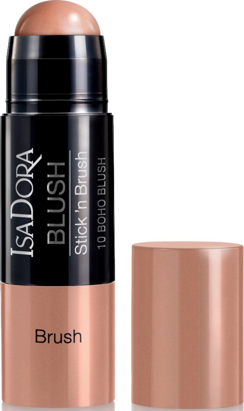 En sminke pinne kalt ISA DORA BLUSH med en ferskenfarget spiss og en brun kapsel. Produktet er for blush påføring.