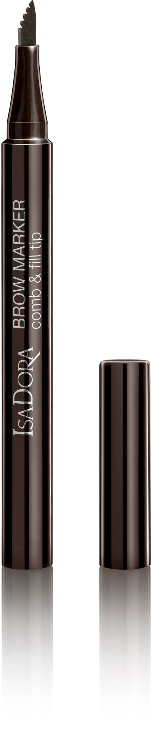En brun makeupprodukt som liknar en penna med lock, märkt "ISADORA BROW MARKER."