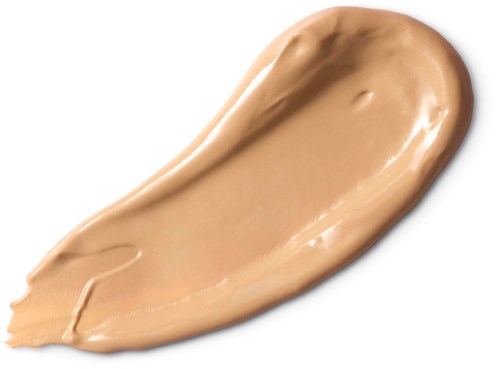 Krémig beige sminksvall på en yta med svart och vit bakgrund.