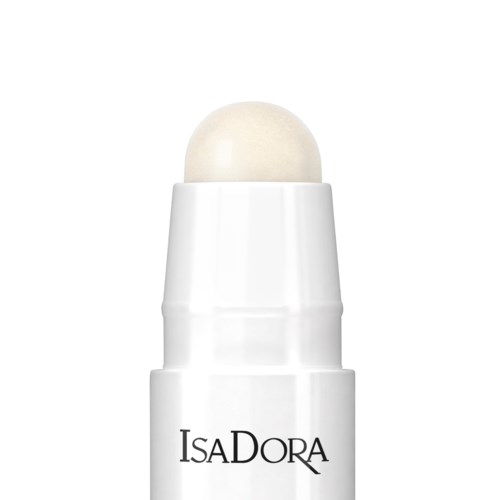 A white lip balm tube with a rounded tip and the brand name 'IsaDora' on it.