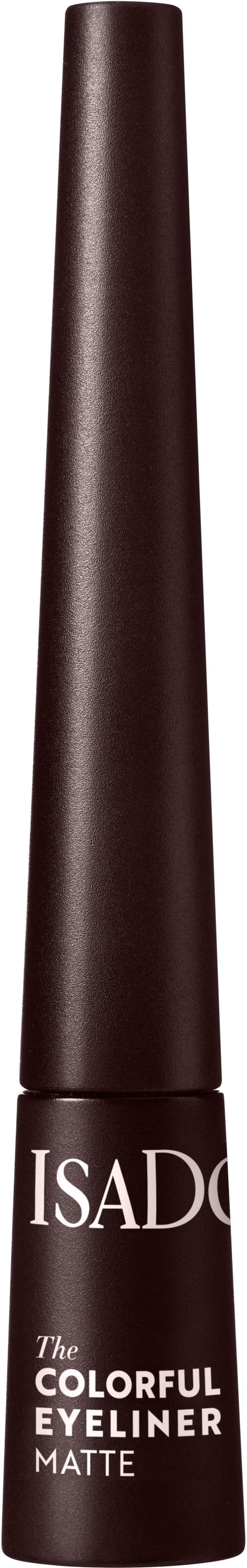 Pitkä, ohut, ruskea eyeliner-putki, jossa lukee 'ISAD' ja 'The Colorful Eyeliner Matte'.
