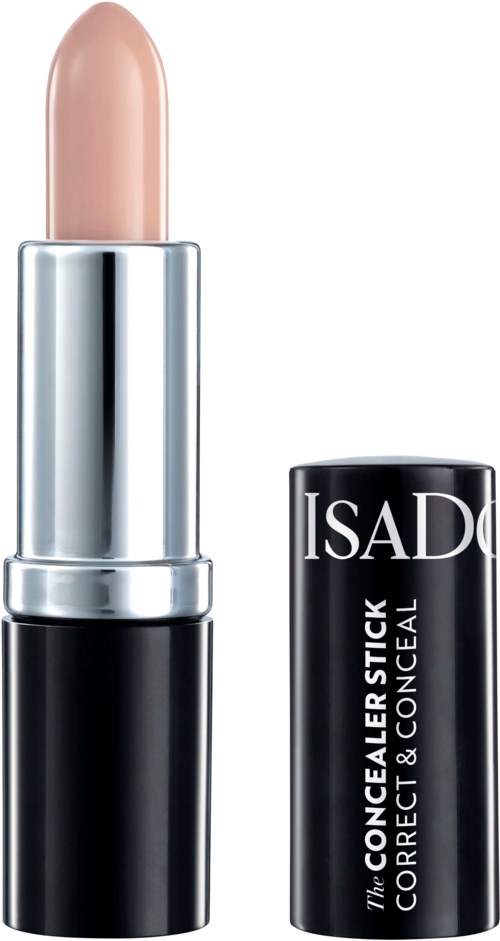 Huulipuna, jossa beigenväri, hopea ja musta kotelo, ja teksti "The Concealer Stick" kannessa.