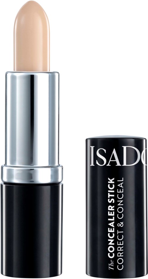 En beige läppstift med en silverhölje och en svart lock märkt 'ISAD'.