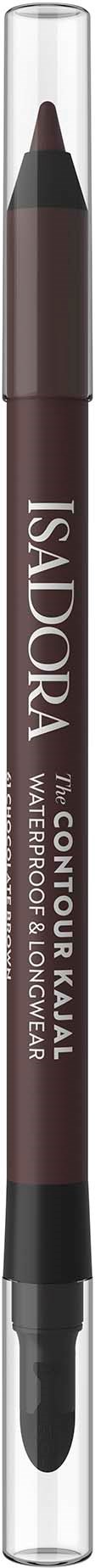 Ruskea huultenrajaustussähän, jossa on musta kärki, suojassa kirkkaassa kannessa, merkitty 'ISADORA CONTUR & KALL'.