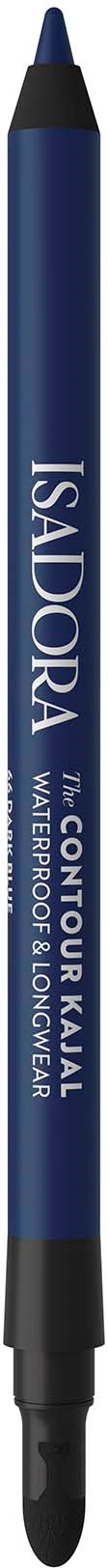 Blauer Stift mit weißem Text, erwähnt IsaDora, Kontur, Lidschatten, wasserfest und langanhaltend.