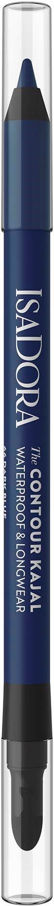 Ein blauer wasserfester Marker mit schwarzer Spitze, in einem transparenten Kunststoffgehäuse, gekennzeichnet als Isadora Colour Finale.