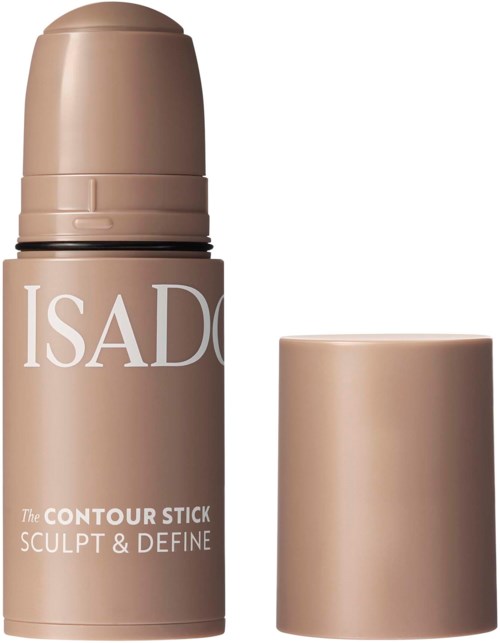 A beige tube and cap for Isadore's contour stick, used for face shaping and defining.