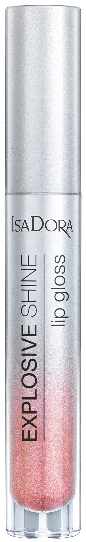 Läppglansrör med glänsande silverlock, rosa färg, märkt "Explosive Shine" av IsaDora.