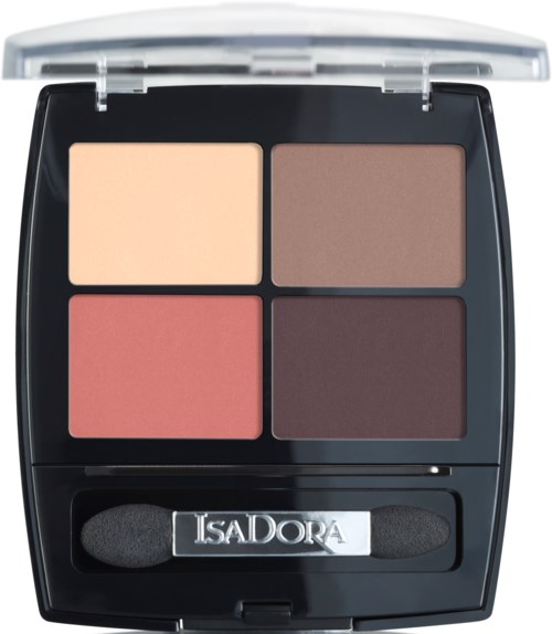 En sminkpalett med fyra olika nyanser av blush, och en liten borste märkt 'ISADORA' inuti.