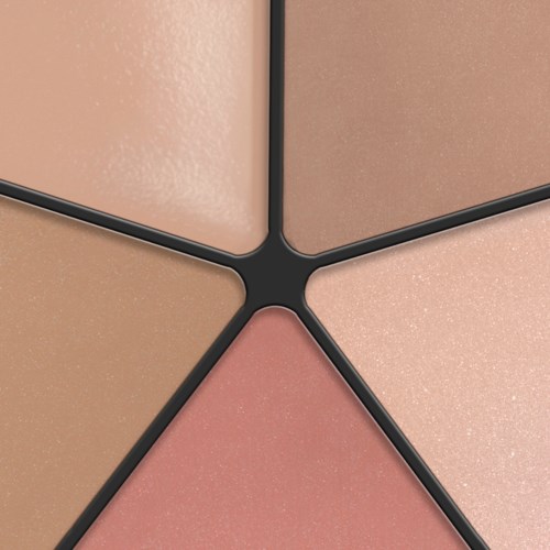 En palett med fem olika nyanser av makeup eller rouge i en stjärnform.