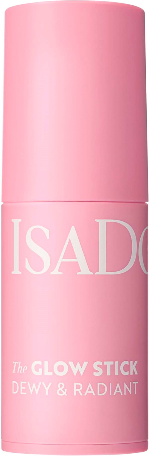 Vaaleanpunainen ISADORE Glow Stick -pakkauksessa on Dewy ja Radiant kirjoitettuna.