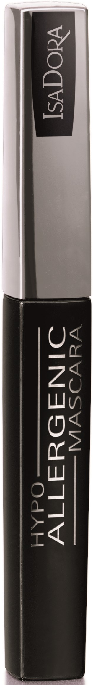 Produkten är en tub med hypoallergen mascara med svart och vit förpackning, märkt "Isadora" och "Hypo Allergenic Mascara".