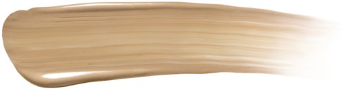 En beige makeupborste med foundation eller concealer på en svart bakgrund.