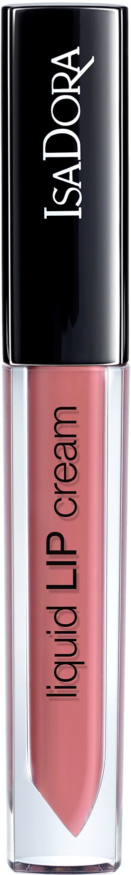 Ett rosa flytande läppglans i ett genomskinligt rör med svart lock, märkt 'ISADORA liquid LIP Cream'.