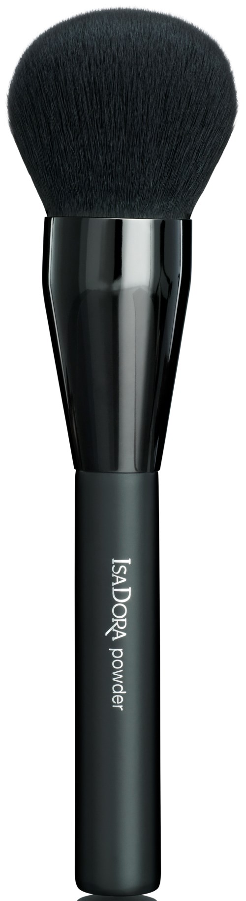 A makeup brush with a black handle and fluffy black bristles, labeled "FADOR Power".
