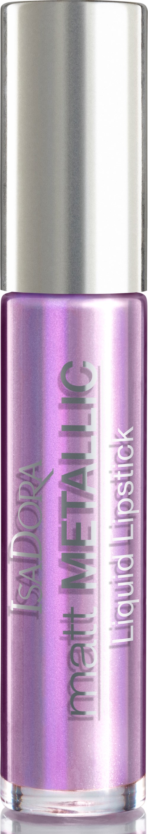 En lila läppglansrör med glänsande silverlock och texten 'Maybelline' och 'Liquid Lipstick' på.