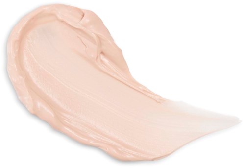 En ljus rosa kräm spridd i en kurvad form på en vit bakgrund.