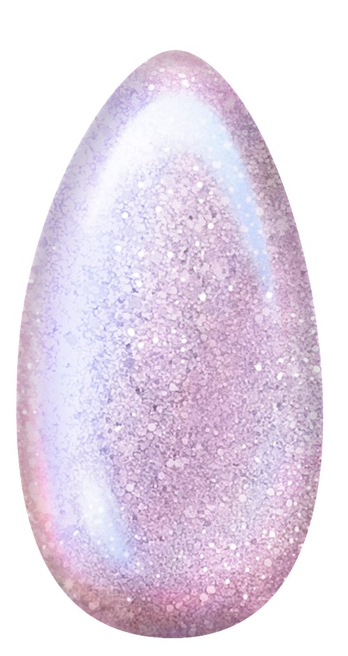 En stor, oval formad sten med rosa och lila glitteraktig yta, glänsande och slät.