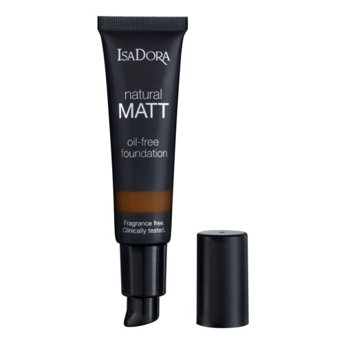 En svart tube av IsaDora naturlig matt oljefri foundation med en lock bredvid.