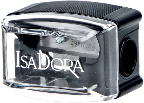 Pieni, musta, suorakulmainen laite, jossa selkeä muovinen etu ja nimi 'ISADORA'.