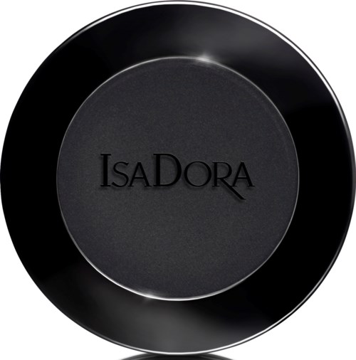 En svart cirkulär hållare med texten "IsaDora" i mitten, troligen ett makeupprodukt.