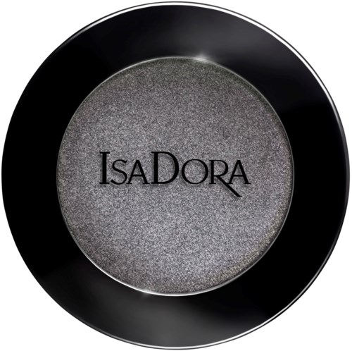 Svart kosmetiktub med silverglitter inuti, visar varumärkesnamnet IsaDora.