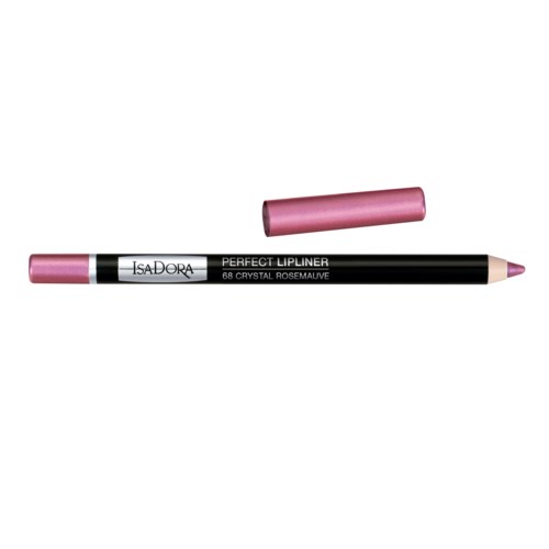 A black lip liner pencil with a pink cap, labeled 'Perfect Lipliner' and '68 Crystal Rosemauve.'